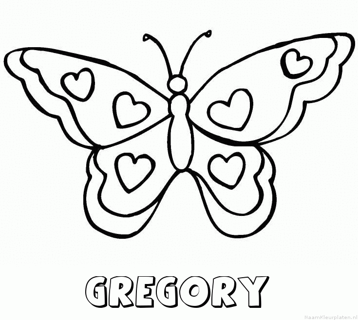 Gregory vlinder hartjes kleurplaat