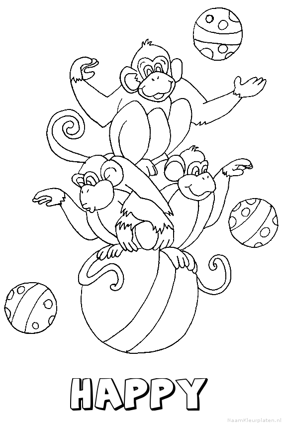 Happy apen circus kleurplaat