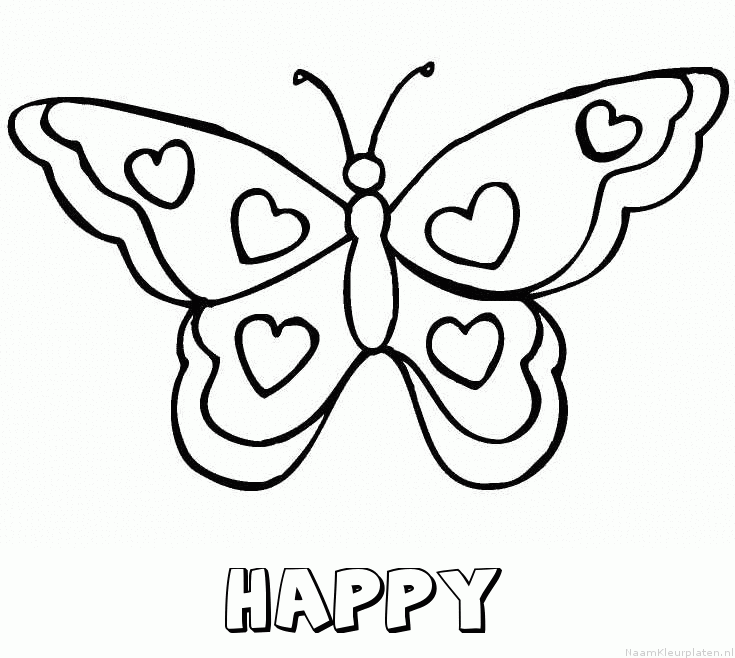 Happy vlinder hartjes kleurplaat