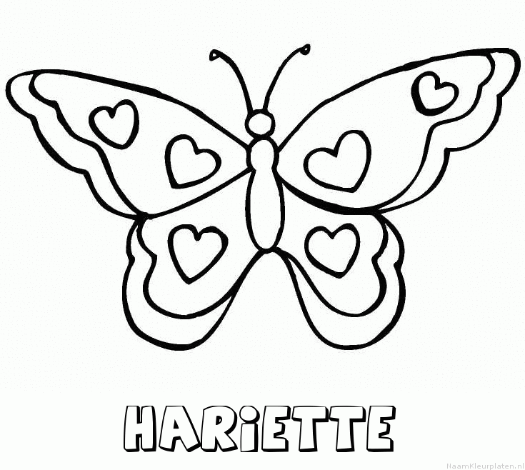 Hariette vlinder hartjes kleurplaat