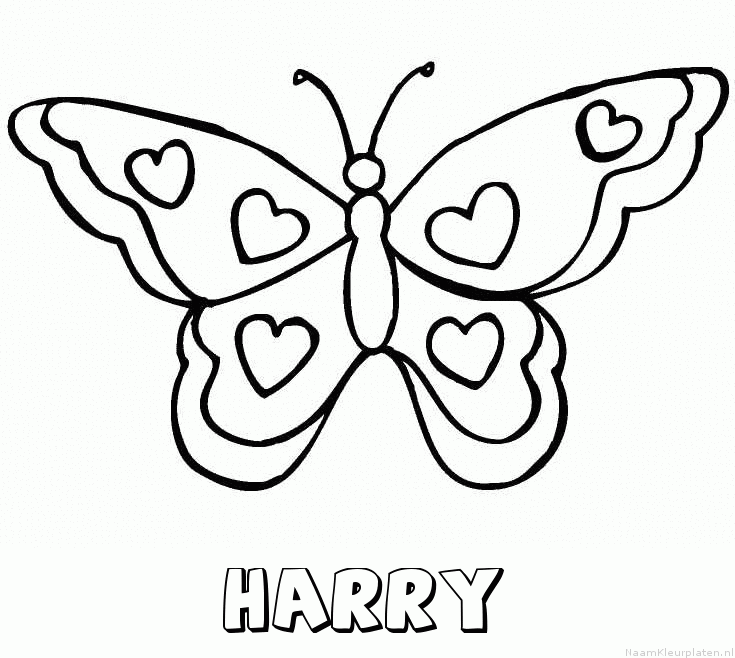 Harry vlinder hartjes kleurplaat