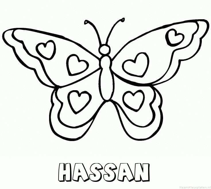Hassan vlinder hartjes kleurplaat