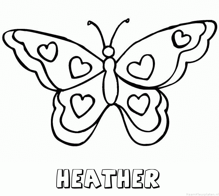 Heather vlinder hartjes kleurplaat