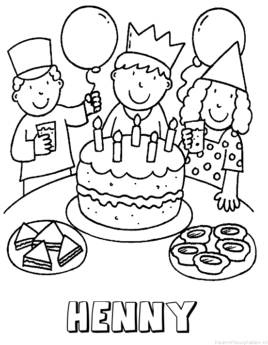 Henny verjaardagstaart kleurplaat
