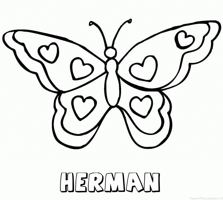 Herman vlinder hartjes kleurplaat