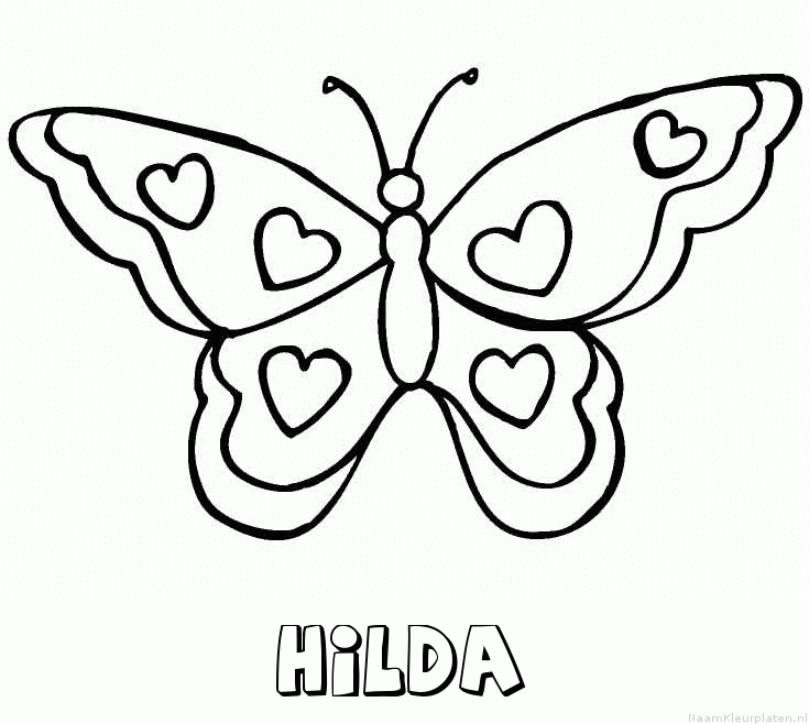 Hilda vlinder hartjes kleurplaat