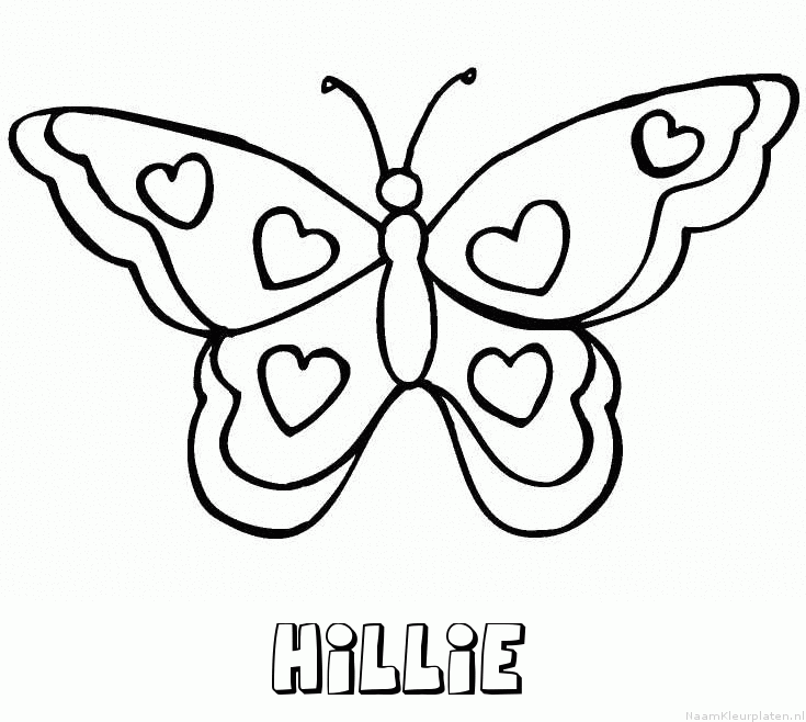 Hillie vlinder hartjes kleurplaat