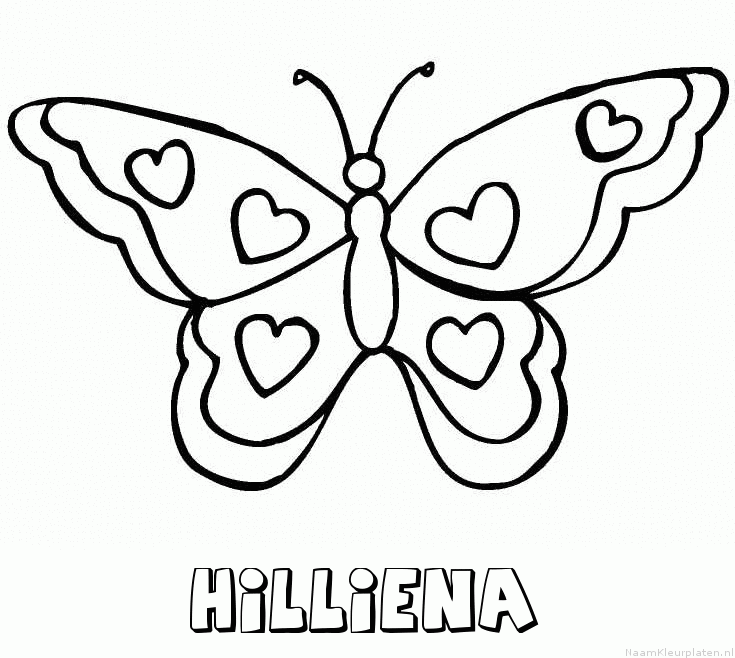 Hilliena vlinder hartjes kleurplaat