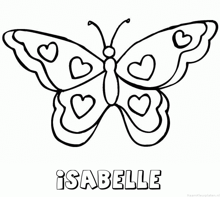 Isabelle vlinder hartjes kleurplaat