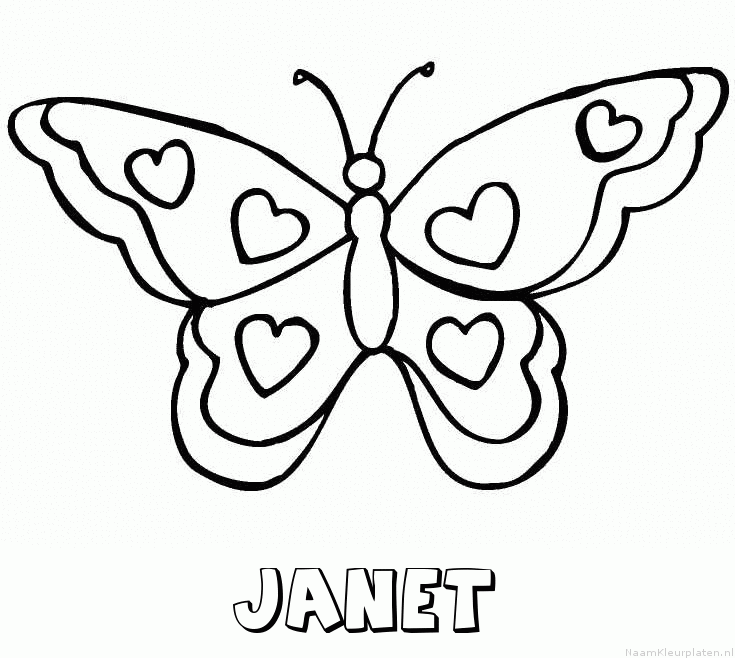 Janet vlinder hartjes kleurplaat