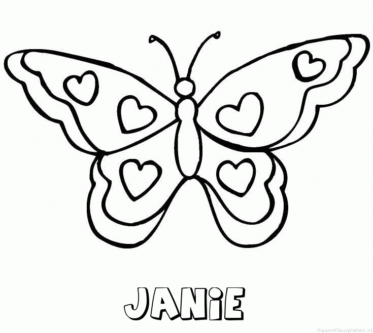 Janie vlinder hartjes kleurplaat