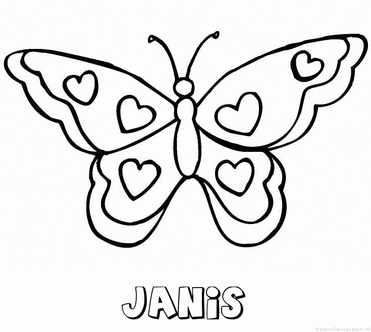 Janis vlinder hartjes kleurplaat