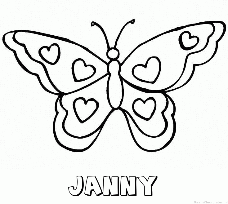 Janny vlinder hartjes kleurplaat