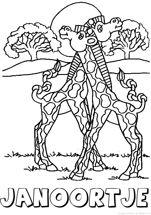Janoortje giraffe koppel kleurplaat