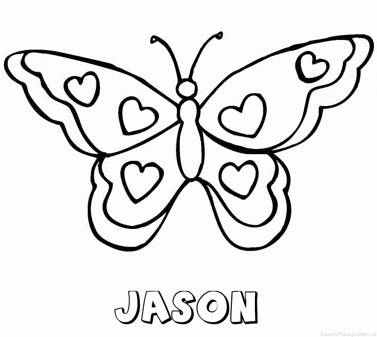 Jason vlinder hartjes kleurplaat