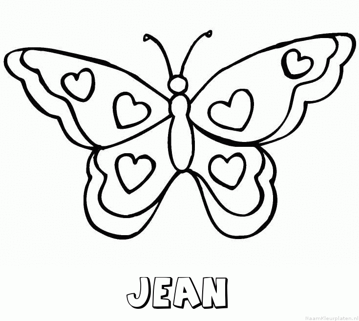 Jean vlinder hartjes kleurplaat