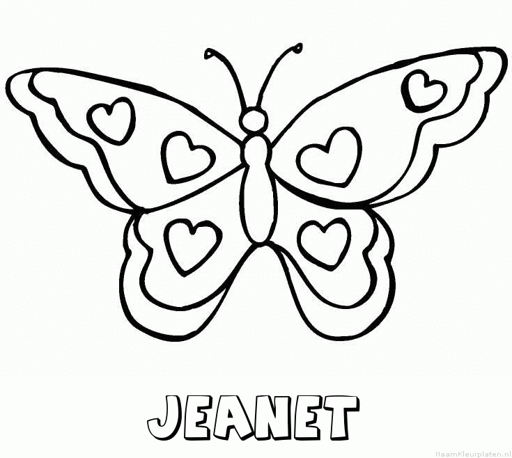 Jeanet vlinder hartjes kleurplaat