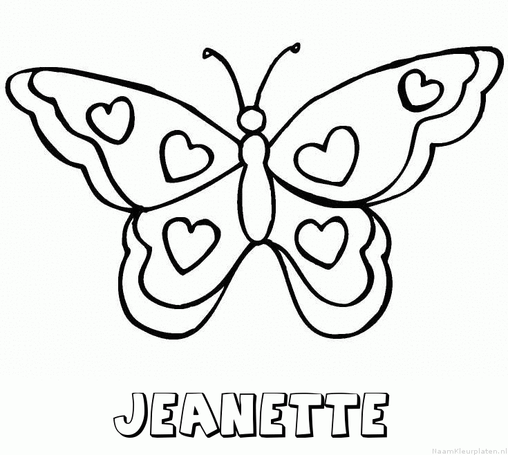 Jeanette vlinder hartjes kleurplaat