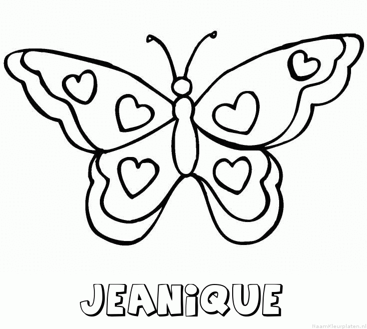 Jeanique vlinder hartjes kleurplaat
