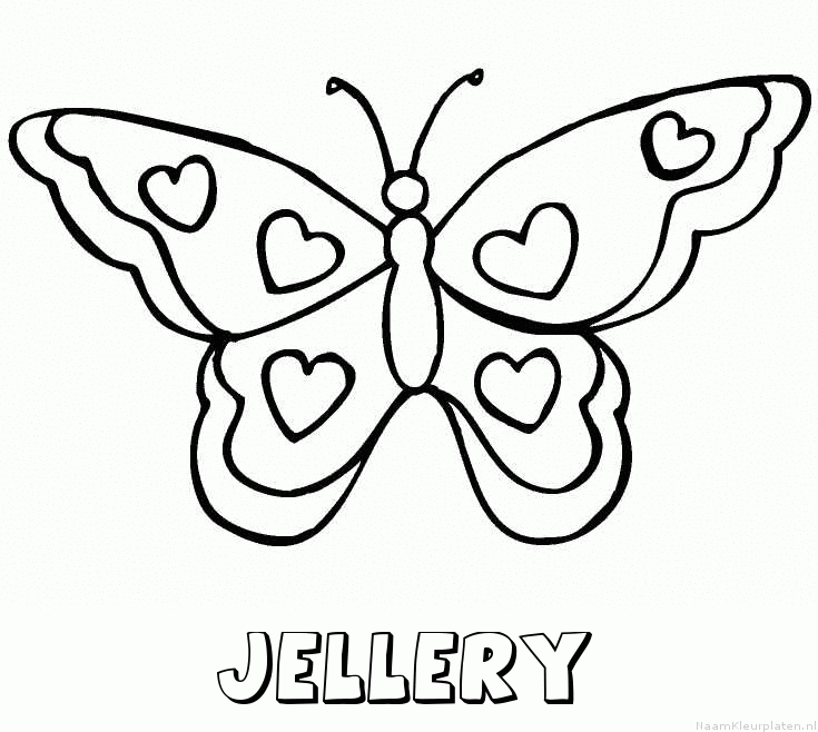 Jellery vlinder hartjes kleurplaat