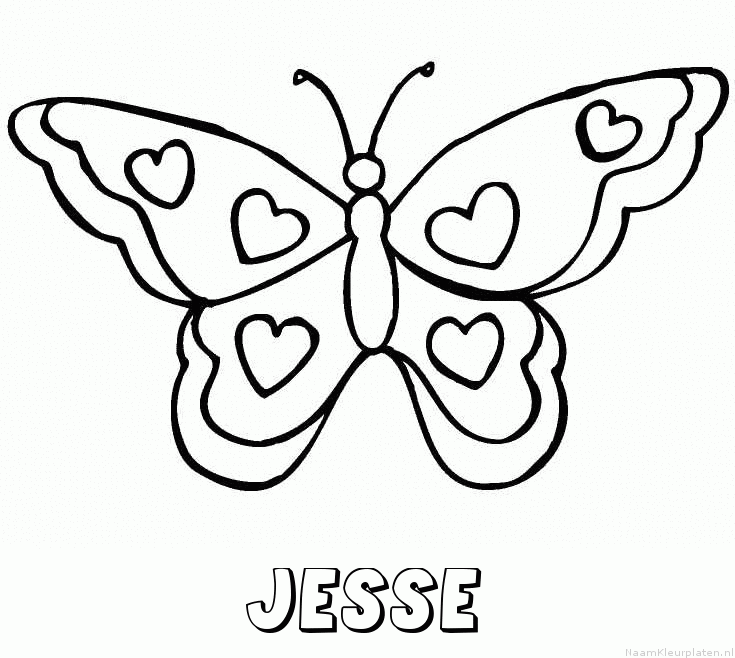 Jesse vlinder hartjes kleurplaat