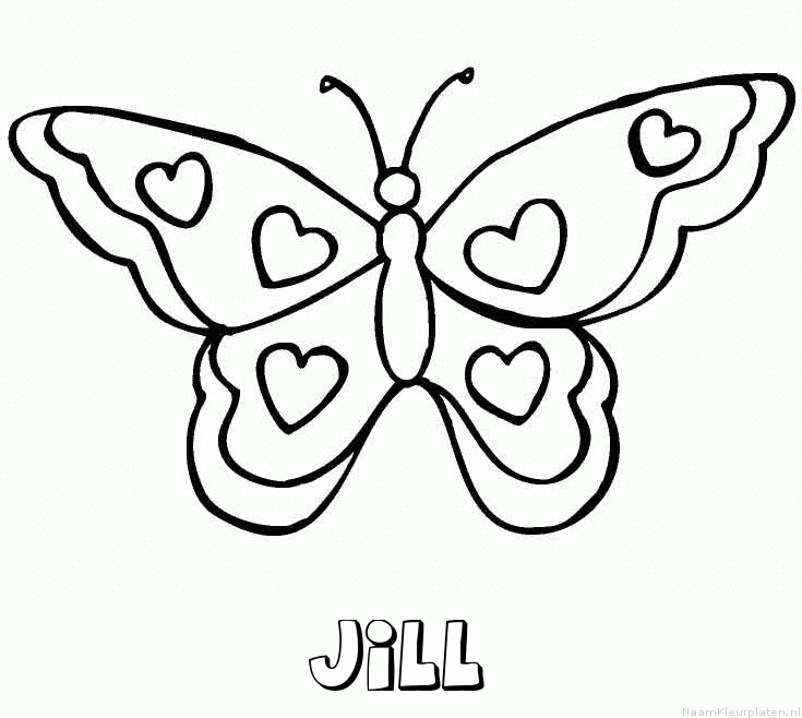 Jill vlinder hartjes kleurplaat