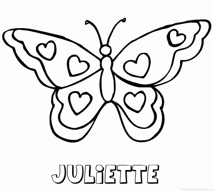Juliette vlinder hartjes kleurplaat
