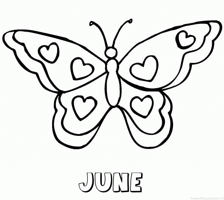 June vlinder hartjes kleurplaat