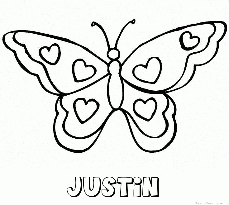 Justin vlinder hartjes kleurplaat