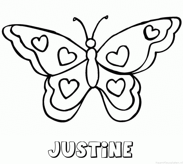 Justine vlinder hartjes kleurplaat