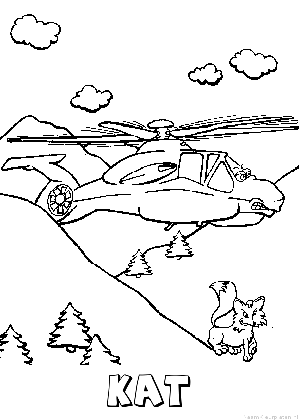 Kat helikopter kleurplaat