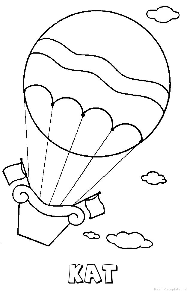 Kat luchtballon kleurplaat
