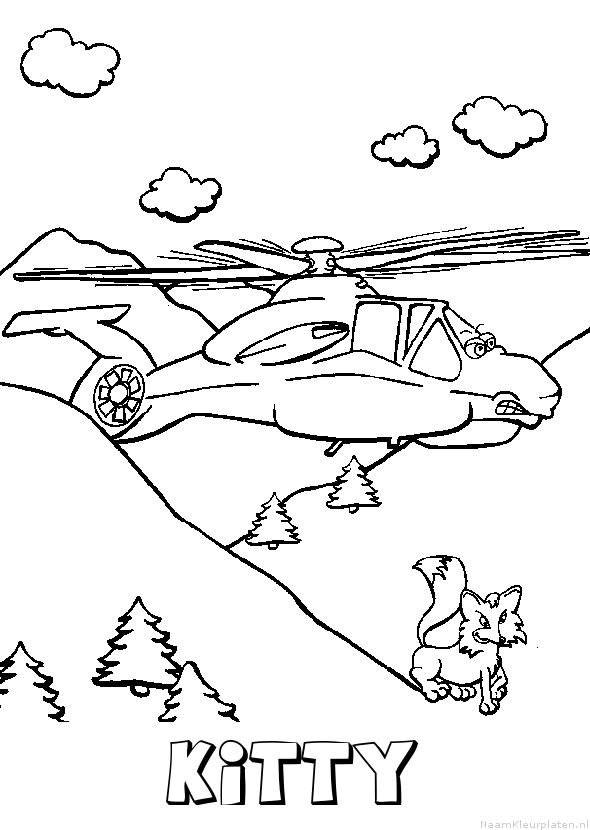 Kitty helikopter kleurplaat