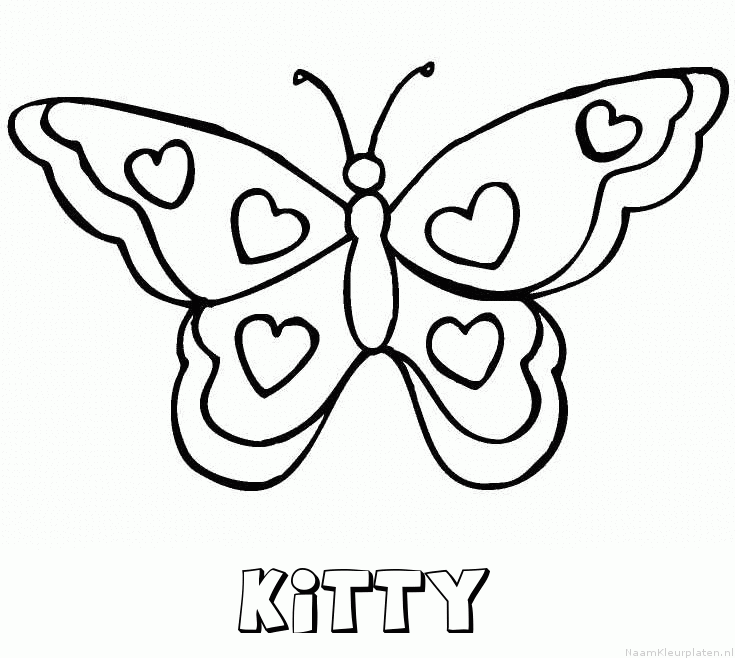 Kitty vlinder hartjes kleurplaat