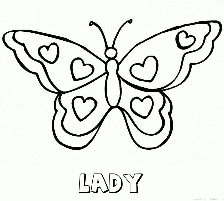 Lady vlinder hartjes kleurplaat