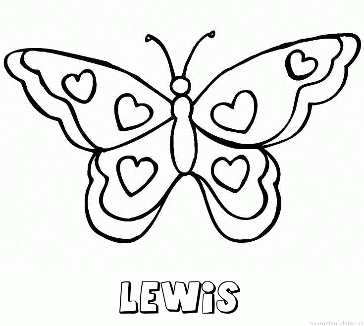 Lewis vlinder hartjes kleurplaat