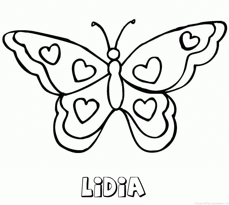 Lidia vlinder hartjes kleurplaat