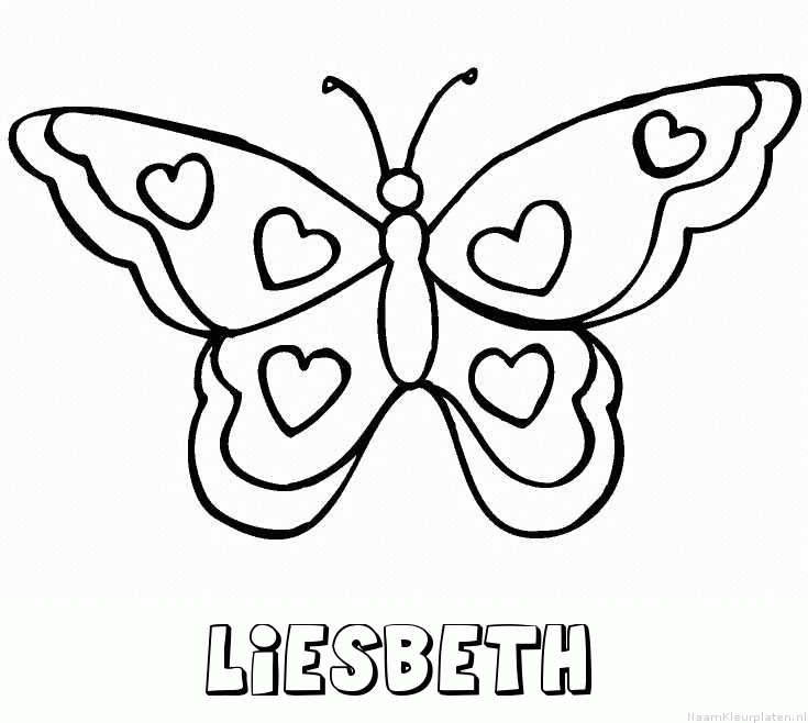 Liesbeth vlinder hartjes kleurplaat