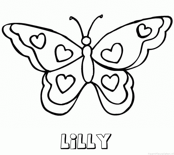 Lilly vlinder hartjes kleurplaat