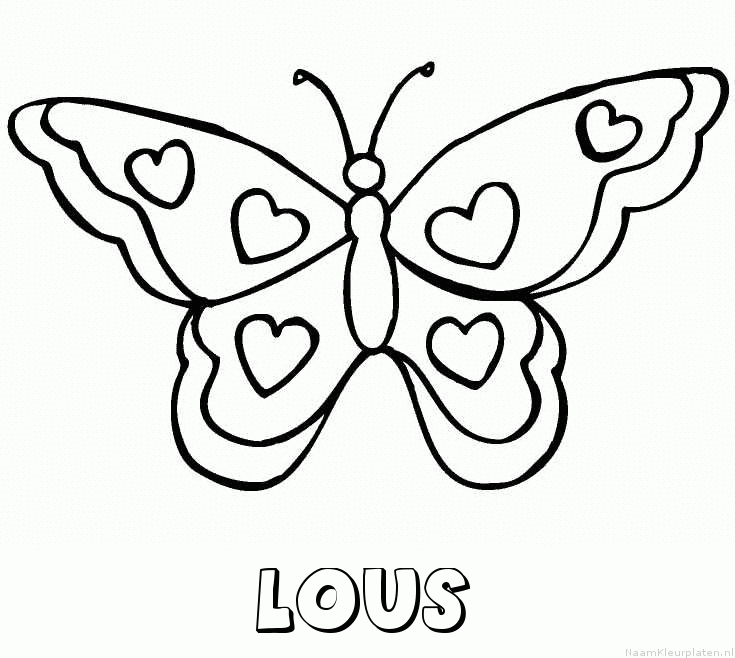 Lous vlinder hartjes kleurplaat