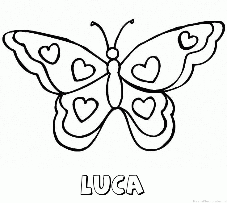 Luca vlinder hartjes kleurplaat