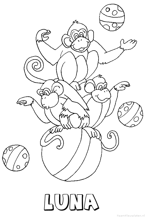 Luna apen circus kleurplaat