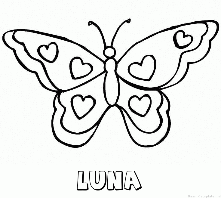 Luna vlinder hartjes kleurplaat