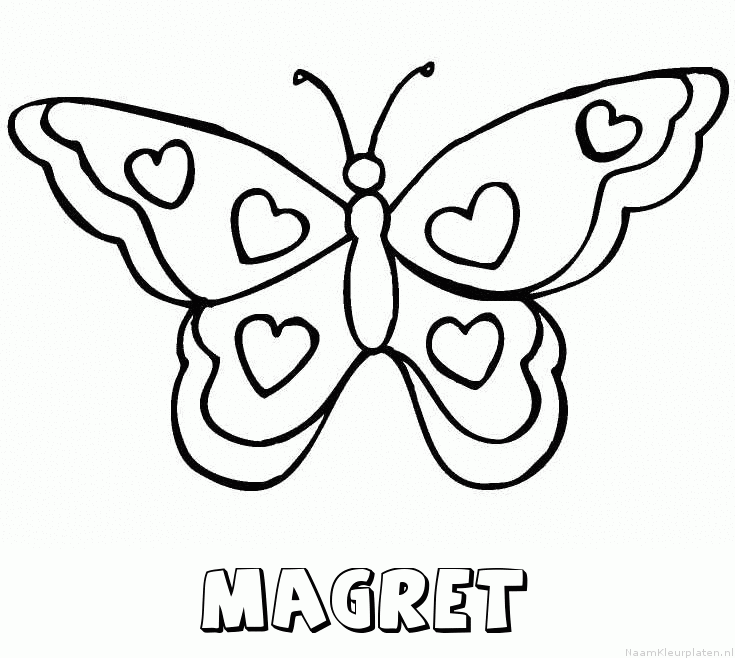Magret vlinder hartjes kleurplaat