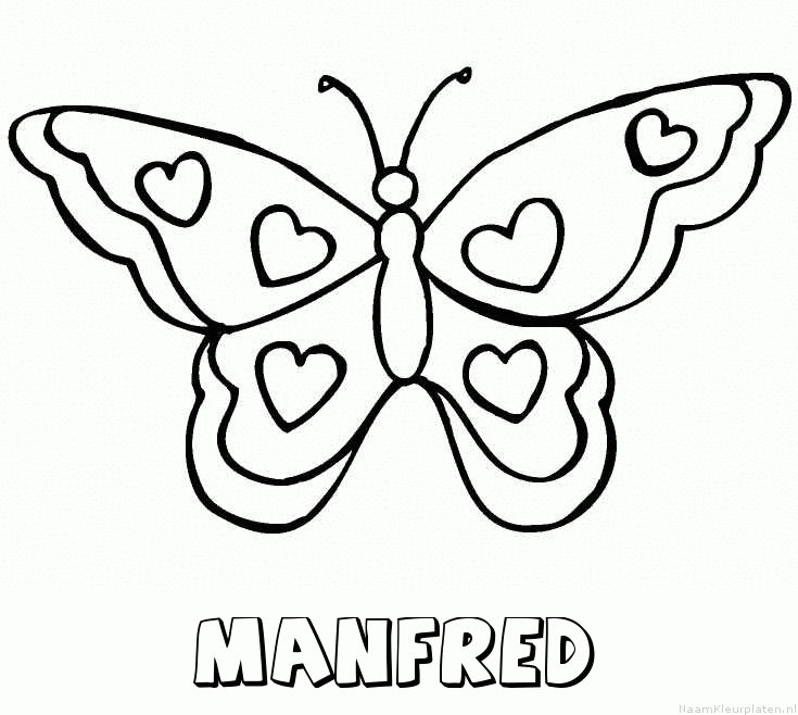 Manfred vlinder hartjes kleurplaat