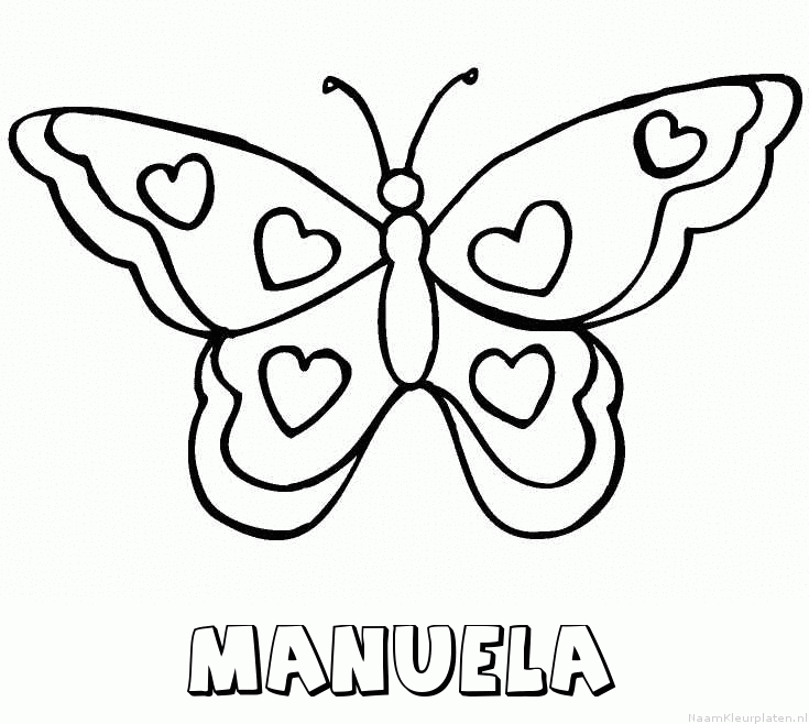Manuela vlinder hartjes kleurplaat