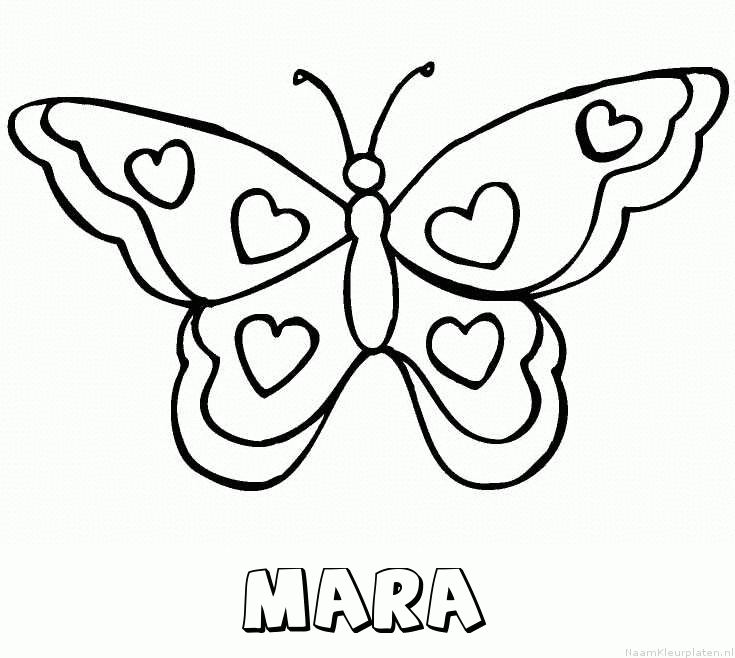 Mara vlinder hartjes kleurplaat
