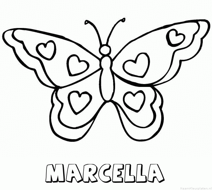 Marcella vlinder hartjes kleurplaat