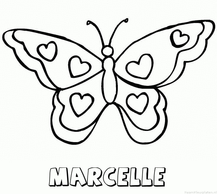 Marcelle vlinder hartjes kleurplaat