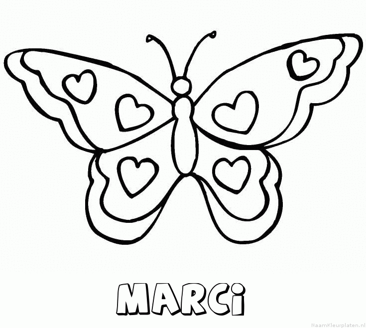Marci vlinder hartjes kleurplaat